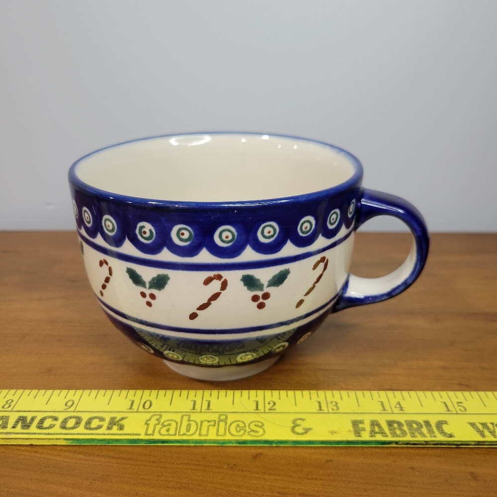 Boleslawiec Polish Pottery Oversize Coffee Cup/Mug Christmas Candy Canes - Picture 2 of 6